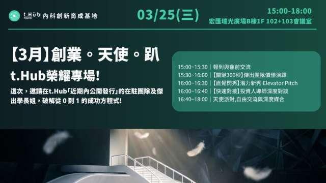 t.Hub宏匯集團內科創新基地將於3/25舉辦三月份「創業。天使。趴」